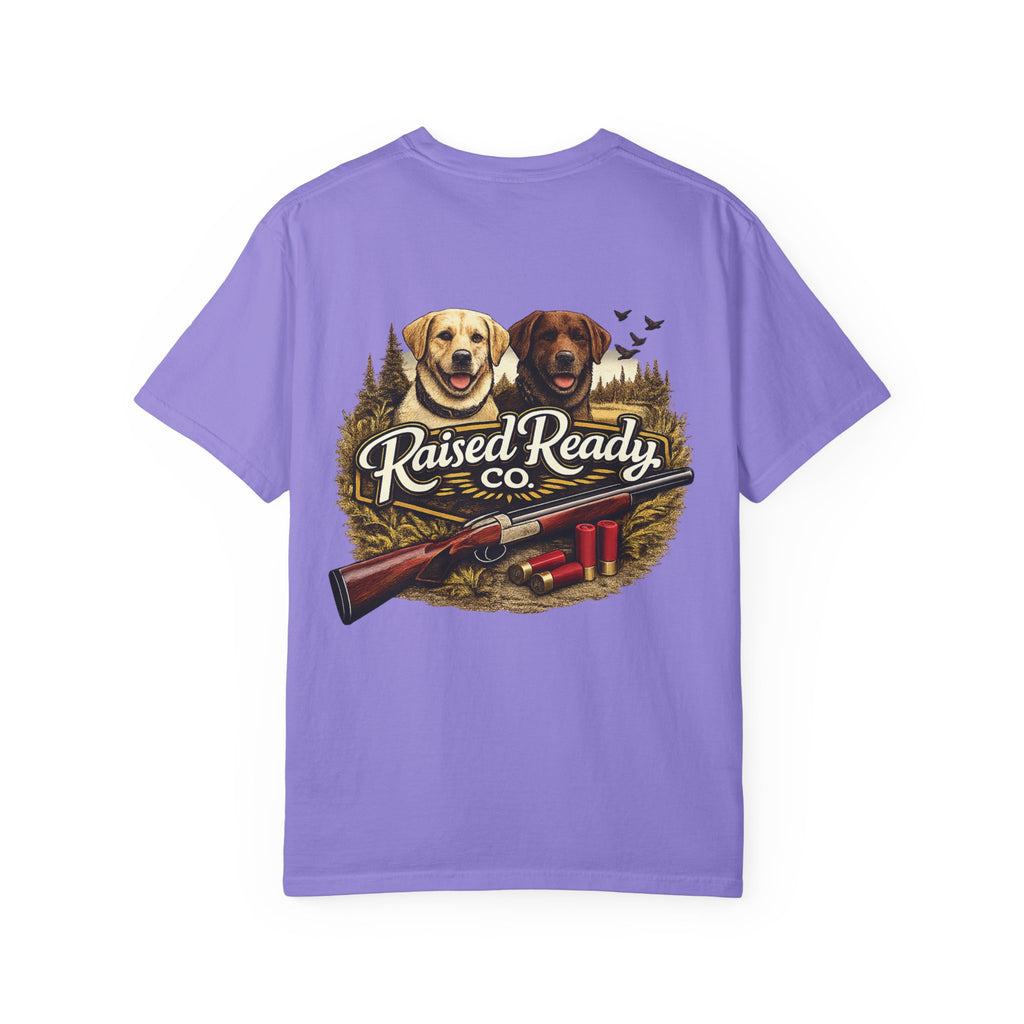 Raised Ready Co. Hunting Dogs T-Shirt — Retriever Duo with Shotgun Graphic