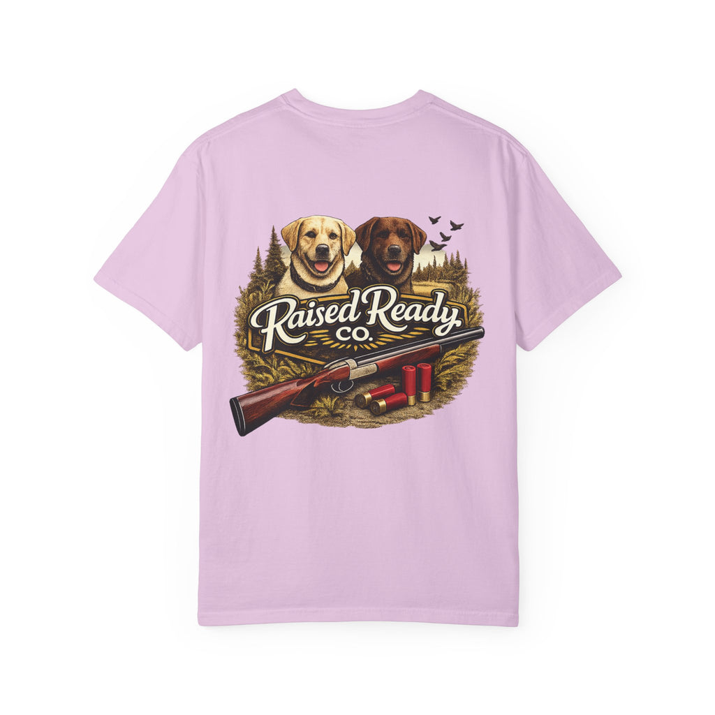 Raised Ready Co. Hunting Dogs T-Shirt — Retriever Duo with Shotgun Graphic