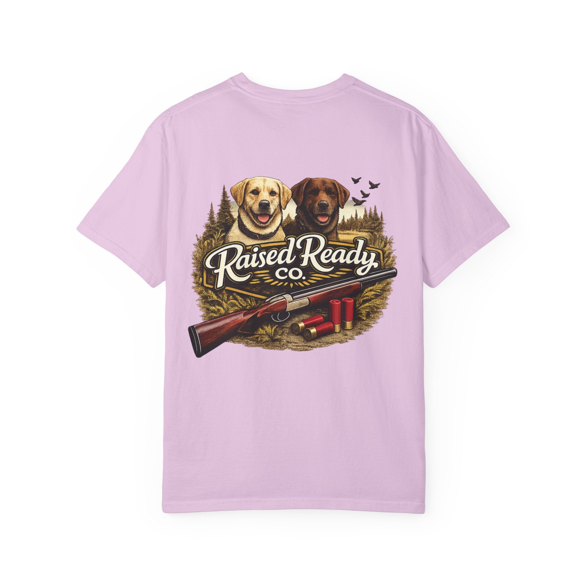 Raised Ready Co. Hunting Dogs T-Shirt — Retriever Duo with Shotgun Graphic